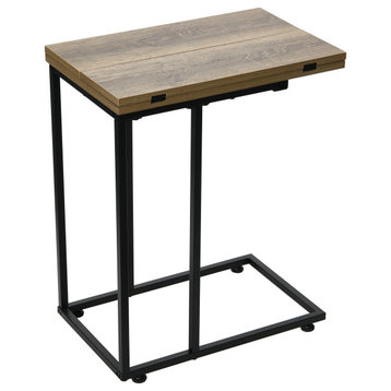Extendable C-Shaped for Accessiblity Side End Table Ashwood Rustic, Black Metal