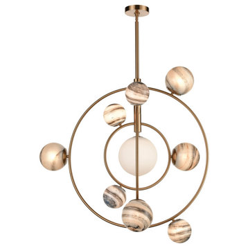 Orbital 10 Light Chandelier, Aged Brass