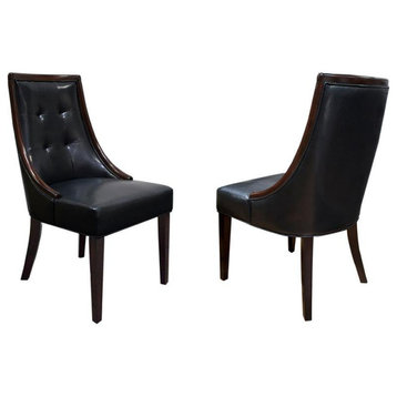 Best Master Raphael Faux Leather Dining Side Chair in Black/Espresso (Set of 2)