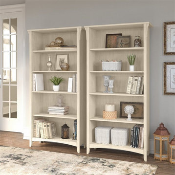 Salinas Tall 5 Shelf Bookcase - Set of 2 in Antique White - Engineered Wood