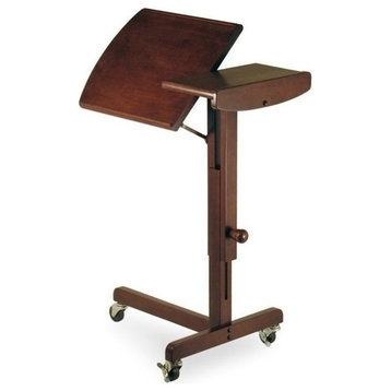 Pemberly Row Adjustable Solid Wood Mobile Lap Table Cart in Antique Walnut
