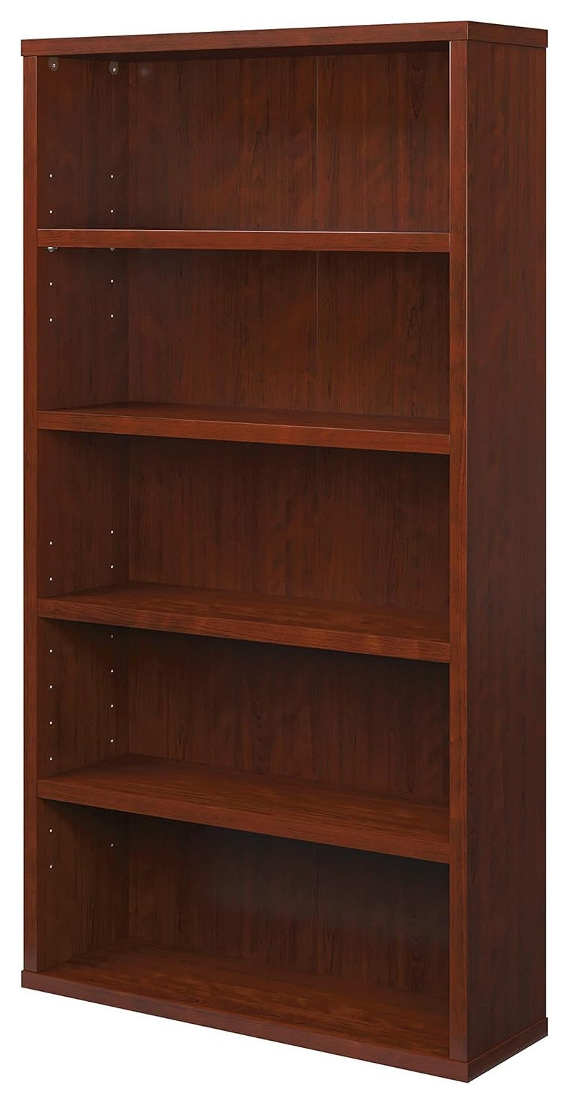 Traditional Cherry Finish Bookcase with 5 Open Shelves, Wooden ...