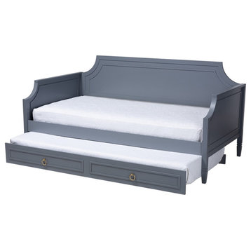 Baxton Studio Mariana Gray Wood Full Size Daybed with twin Size Trundle
