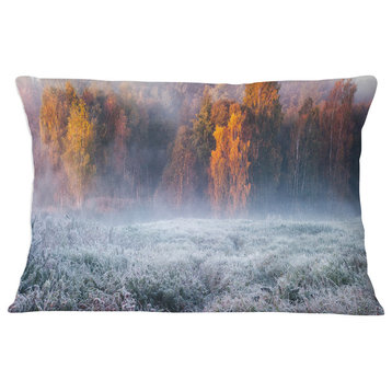 Gray Hoarfrost Design by Winter Landscape Printed Throw Pillow, 12"x20"