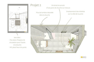 Conception d'une salle d'eau invités dans une petite pièce mansardée