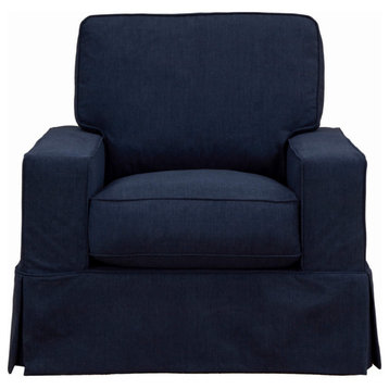 Box Cushion Track Arm Chair Fabric Navy Blue