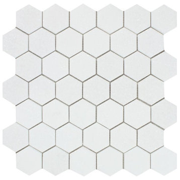 Polished Thassos Marble Hexagon Mosaic, 2 X 2