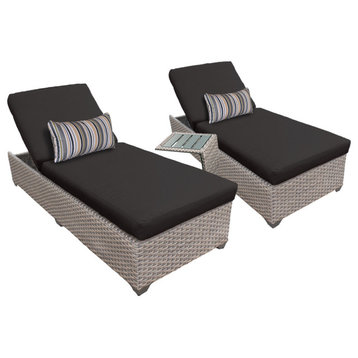 Florence Chaise Set of 2 Outdoor Wicker Patio Furniture With Side Table Black