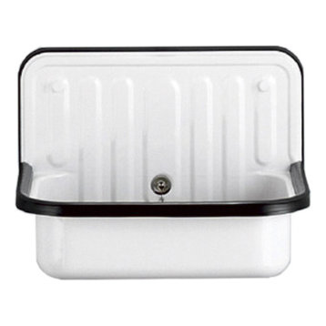 Wall Mounted Service / Utility Sink, White Glazed Steel, Black Trim