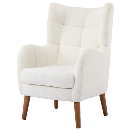 GDF Studio Upholstered Teddy Wool Accent Chair With Tapered Birch Wood Legs