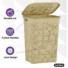 Laundry Hamper with Lid, 50-liter Lace Style Hamper with Cutout Handles, Beige.