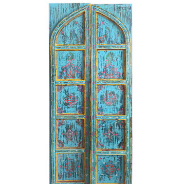 Consigned Moorish Rustic Blue Indian Doors, Floral Artistic Door, Moroccan Doors