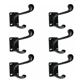 Double Coat Robe Hooks 4 L Black Wrought Iron Pack of 6 Wall Mount -  Traditional - Wall Hooks - by Renovators Supply Manufacturing