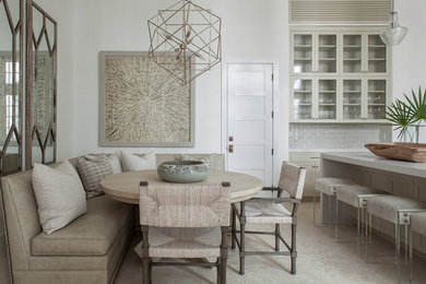 Inspiration for a mid-sized transitional travertine floor and beige floor kitchen/dining room combo remodel in Nashville with white walls and no fireplace