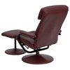Burgundy Leather Recliner and Ottoman With Leather Wrapped Base
