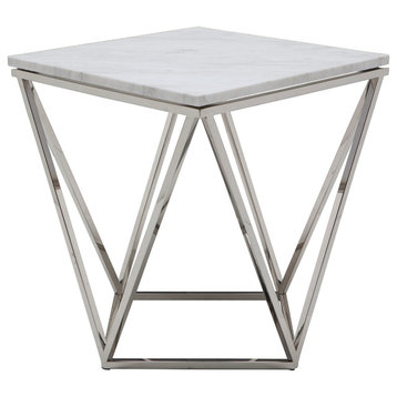 Jasmine Side Table by Nuevo, Marble Top With Polished Stainless Steel Frame