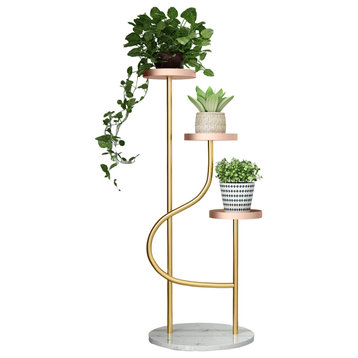 Golden Multi-Layer Flower Stand for Indoor Porch, Balcony, Pink Shelves