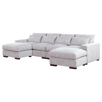 Reversible Modular Sectional Fabric Sofa With Two Ottoman-Light Gray