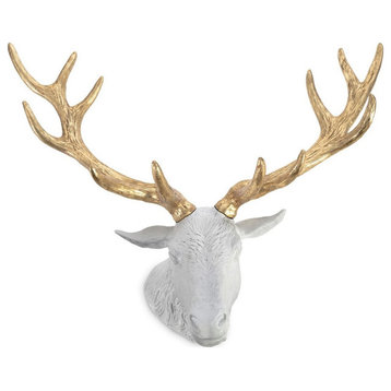 Stag Deer Head, White, Gold Leaf