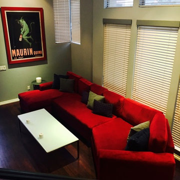 Red Angled Sofa Sectional w/ Large Art | The Sofa Company