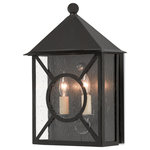 Currey & Company - Ripley Medium Outdoor Wall Sconce - The Ripley Medium Outdoor Wall Sconce in our Twelfth Street collection of outdoor lighting features a high-performance, weather-resistant Trilux finish that is fade resistant, crack resistant and rust resistant. We guarantee the finishes applied to our Twelfth Street pieces for five years. The metal on this black sconce in a midnight finish surrounds seeded-glass panes. We also offer the Ripley in small and large wall sconces, and as hanging lanterns and post lights.