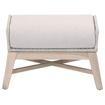 Tapestry Outdoor Footstool Taupe & White Flat Rope, Pumice, Gray Teak