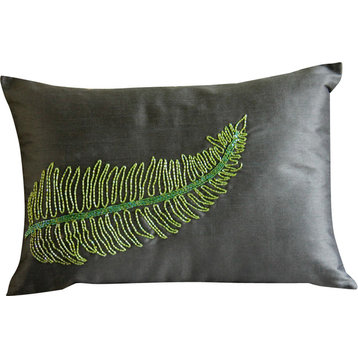 Green Rectangular Pillow Covers 12"x20" Silk, Green Tea