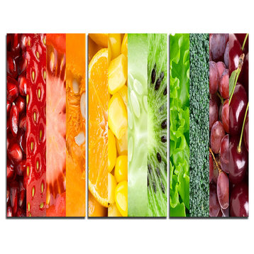 "Fruits, Berries and Vegie Collage" Art Canvas Print, 3 Panels, 36"x28"