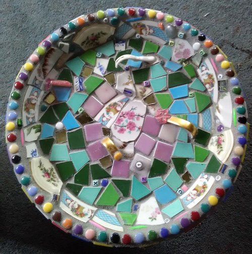 Bird bath & cinder block