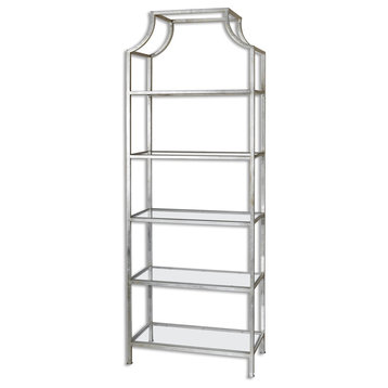 Minimalist Silver Arch Metal Etagere, Standing Book Shelf Modern Glass Shelves