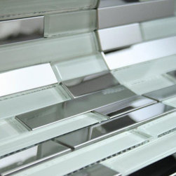 Glossy White & Stainless Steel Authentic Glass Mosaic Random Pattern Tiles Colle - Home Accessories & Decor