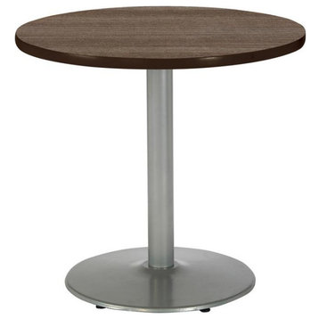 KFI Mode 36" Round Breakroom Table with Teak Round Silver Base Counter Height