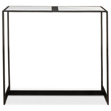 Ridged Iron Console Table White Marble, Small
