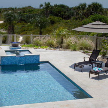 Linear Pool with Elevated Spa and Fire Bowl