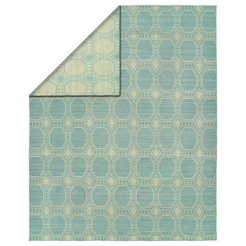 Endura Double-Sided Flatweave Rug, Ivory and Baby Blue, 9'x12'