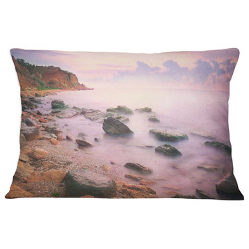 Colorful Sunset over the Sea Seashore Throw Pillow, 12"x20"