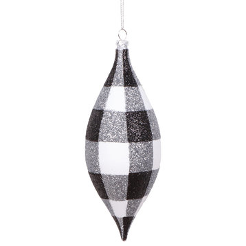 Vickerman 7" White Black Plaid Glitter Shuttle Ornament, 3 per bag.