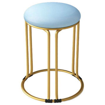 Nordic Suede and Leather Stacked Dining Round Stool, Sky Blue, Leather