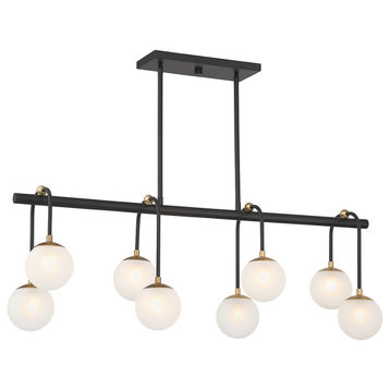 Couplet 8-Light Linear Chandelier, Matte Black With Warm Brass Accents