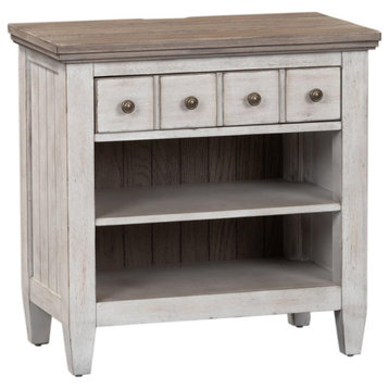 1 Drawer Night Stand w/ Charging Station, Antique White Finish w/ Tobacco Tops
