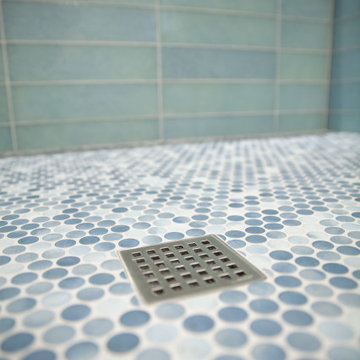 Blue Penny Tile Shower Floor with Square Drain Detail – Ipswich MA