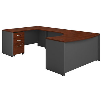 Series C Left Hand Bow U-Shaped Desk with Mobile File Cabinet in Hansen Cherry