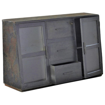60" Black Industrial Vintage 2 Glass Doors Sideboard Accent Cabinet