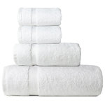 Stony Edge - Towel Set, 1 Bath Towel, 1 Hand Towel, 2 Face Towels, White - Stony Edge has come up with a design of soft, highly absorbent towels to suit your requirements better. Our bath, hand, and face towel sets exhibit the best qualities to absorb any mess or unnecessary moisture off surfaces. This 600 GSM pure cotton bath, hand and face towel set of 4 includes 1 bath 27" x54", 1 hand 16" x26", and 2 face towels of 12" x12"