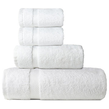 Towel Set, 1 Bath Towel, 1 Hand Towel, 2 Face Towels, White