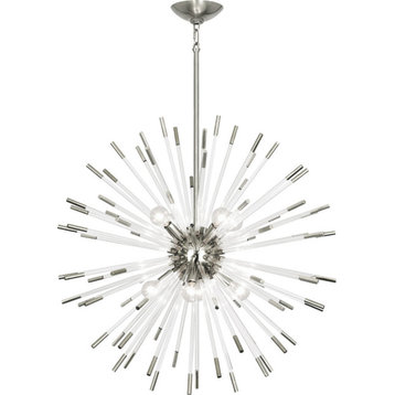 Andromeda Chandelier, Polished Nickel With Clear Acrylic Rods