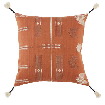 Jaipur Living Longwa Hand-Loomed Tribal Terracotta/Cream Down Throw Pillow