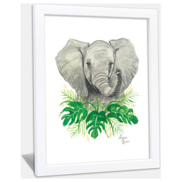 "Safari Littles" Elephant Individual Framed Print, White, 18"x24"
