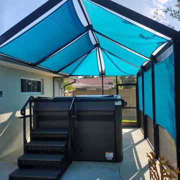 Shade Sails Protecting Hot Tubs from Sun Deterioration