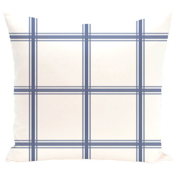 Windowpane Plaid Geometric Print Pillow, Cadet, 18"x18"